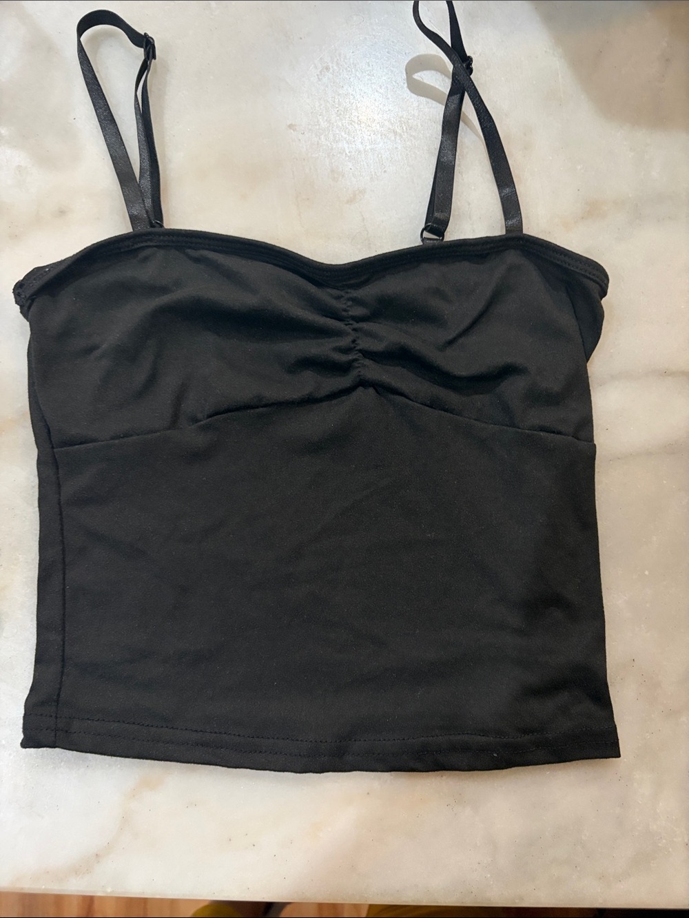 Black Ruched Bust Adjustable-Strap Cami